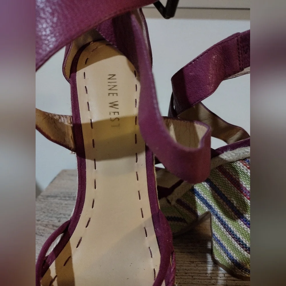 Nine West Treston Purple Boho Strappy Platform Heels Size 7.5